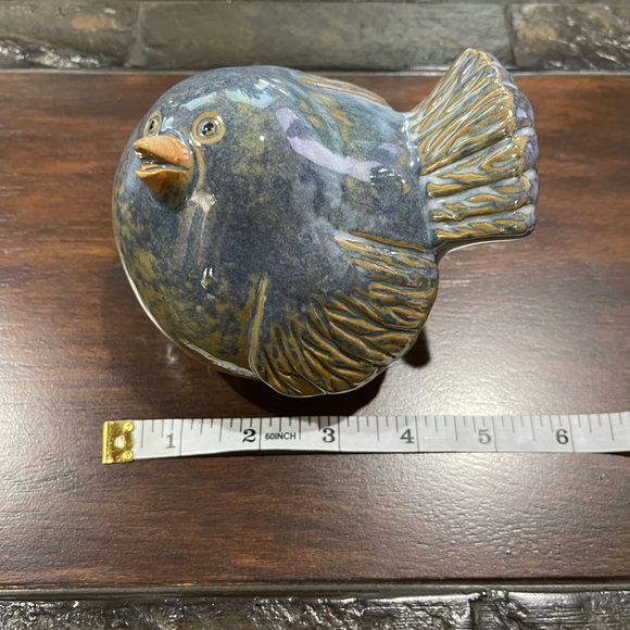 Blue & Brown Pottery Pudgy Puffed Sitting Bird - Picture 5 of 6